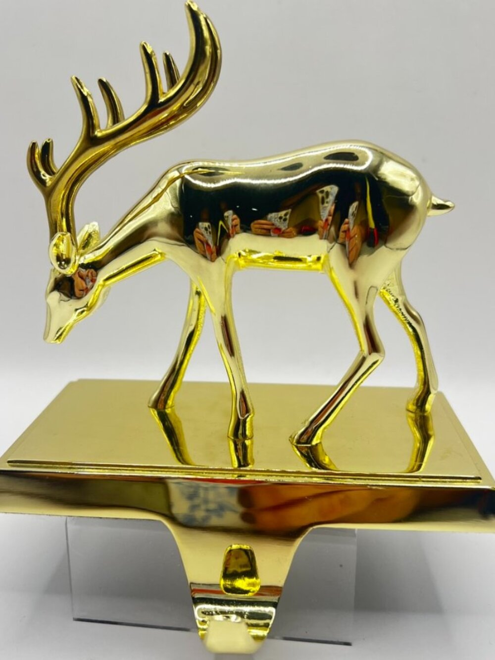 Brass/Gold Reindeer Christmas Stocking Mantel Holder Weighted Heavy 6"